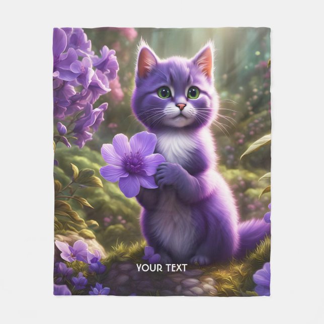 Cobertor De Velo Flor de Gatinho Roxo Fantasy (Frente)