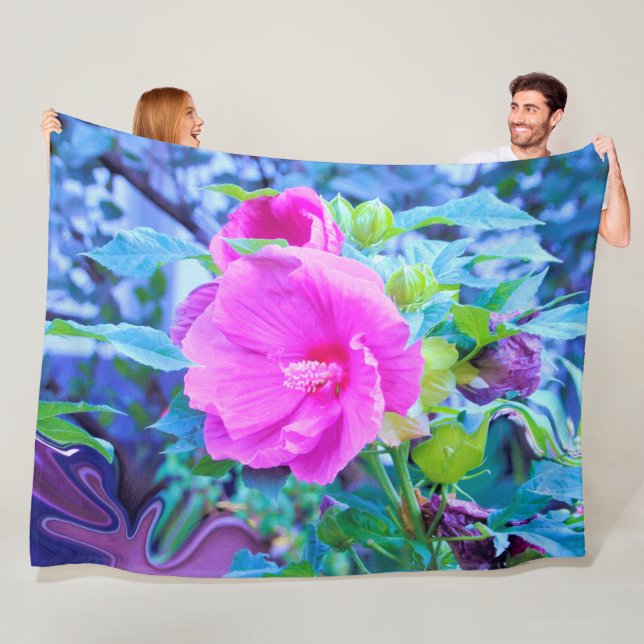 Cobertor De Velo Flor de Hibisco Rosa Elegante com Folhagem de Aqua (In Situ)