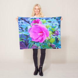 Cobertor De Velo Flor de Hibisco Rosa Elegante com Folhagem de Aqua