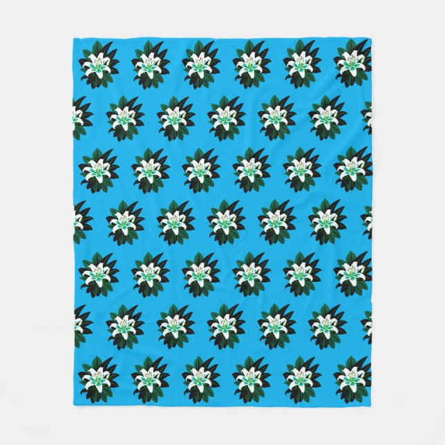 Cobertor De Velo Flor de Lírio Branca com Folhas Verde Escuro (Frente)