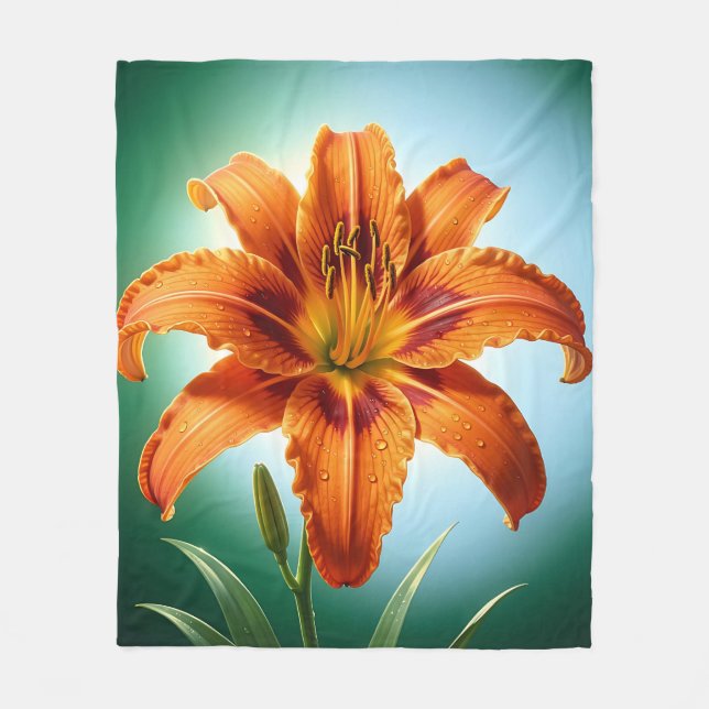 Cobertor De Velo Flor de Lírio Laranja Vibrante em Flor (Frente)