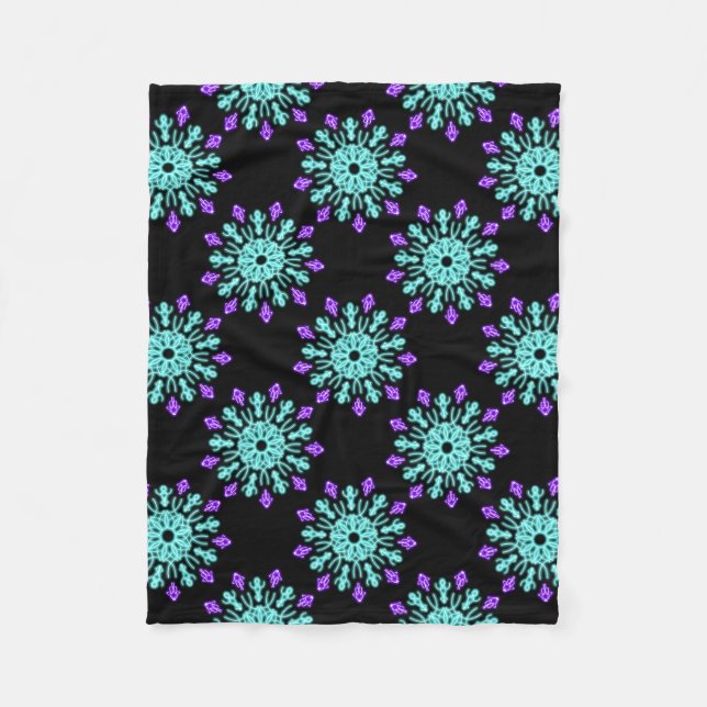 Cobertor De Velo Flor de néon roxa e turquesa (Frente)