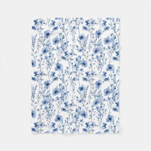 Cobertor De Velo Flor Floral Azul Branco Aguarela