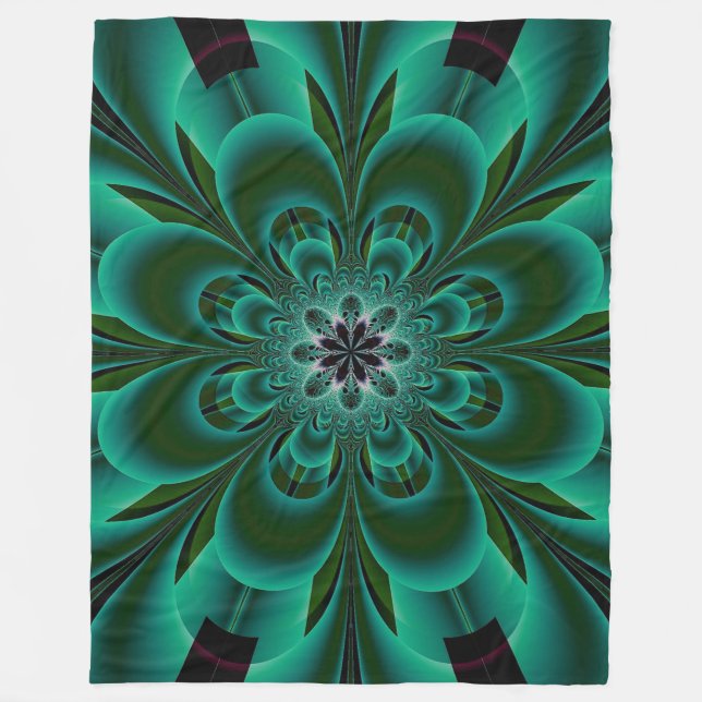 Cobertor De Velo Flor Fractal Verde Esmeralda (Frente)