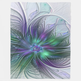 Cobertor De Velo Flor Moderna Arte Abstrata Fractal Roxa Verde