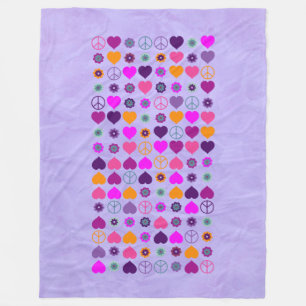 Cobertor De Velo Flor Power Heart Peace Pattern + seu backgr.