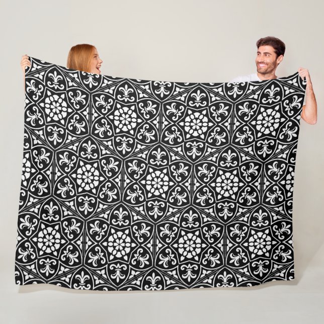 Cobertor De Velo Flor preto&branco de lis padrão floral vertical (In Situ)