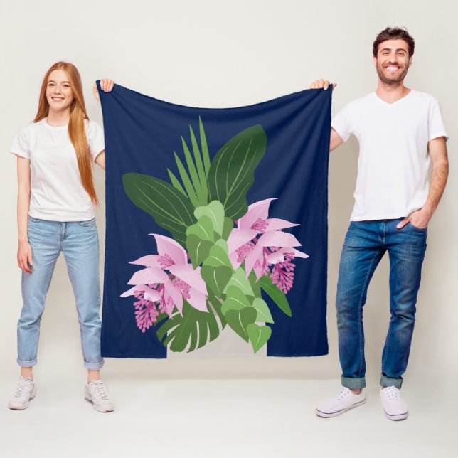 Cobertor De Velo Flor Rosa Tropical de Medinilla no Azul Escuro (In Situ)