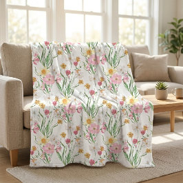 Cobertor De Velo Flor Silvestre Aquarela Rosa Verde