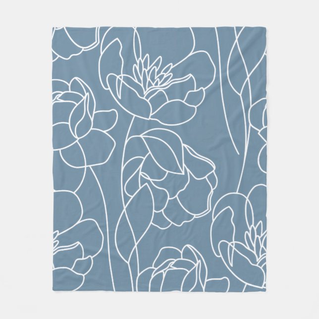 Cobertor De Velo Flor Silvestre Moderna Azul Branco (Frente)
