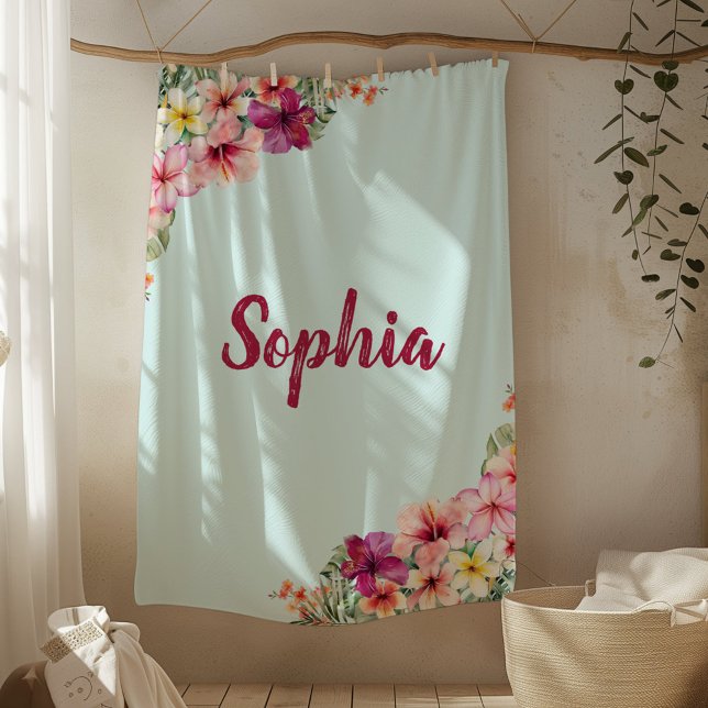 Cobertor De Velo Flor Tropical de Hibiscus Rosa Monograma (In situ)