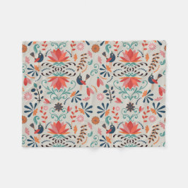 Cobertor De Velo Flor vermelho de pássaro azul de arte popular colo