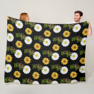 Cobertor De Velo Floral Aconchegante Margarida Girassol em Preto