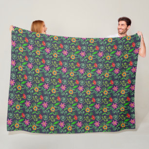 Cobertor De Velo Floral Aquarela Caprichosa Azul Naval