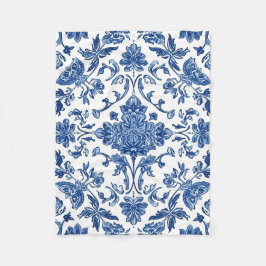 Cobertor De Velo Floral Azul Chinoiserie Aquarela Branca