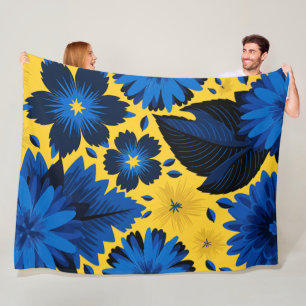 Cobertor De Velo Floral Azul Negrito em Fundo Amarelo Vibrante