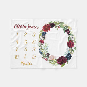 Cobertor De Velo Floral Baby Girl Milestone Mensal