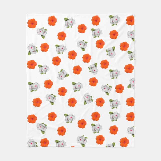 Cobertor De Velo Floral Branco e Laranja (Frente)