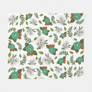 Cobertor De Velo Floral Branco e Verde Retro