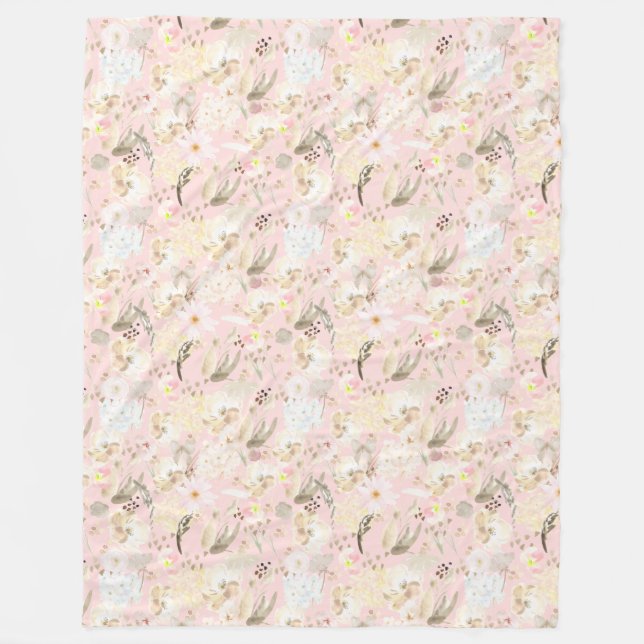 Cobertor De Velo Floral Branco-Rosa-Blush (Frente)