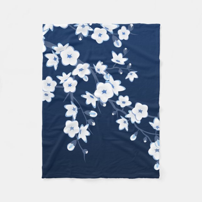Cobertor De Velo Floral Cherry Blossomas Azul Branco (Frente)