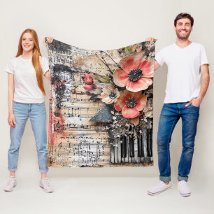 Cobertor De Velo Floral com Chaves de Piano Russas e Música Vencida