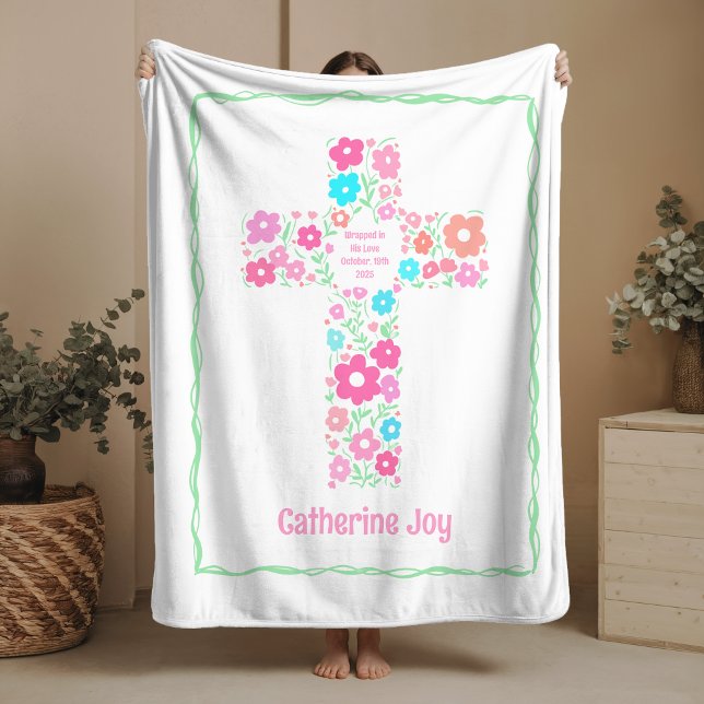 Cobertor De Velo Floral Cross Baptism Baby Blanket Christening Gift (Criador carregado)