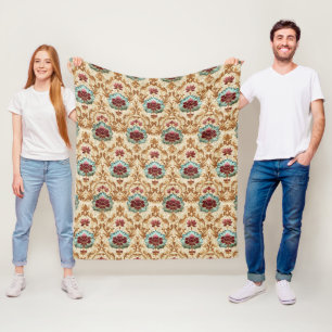 Cobertor De Velo Floral Damask Vintage em Turquesa e Borgonha