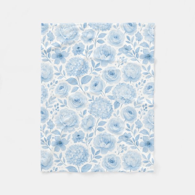 Cobertor De Velo Floral de Aquarela Azul Branco (Frente)
