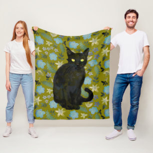 Cobertor De Velo floral de gato preto