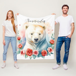Cobertor De Velo Floral do Urso Polar Branco da Aquarela