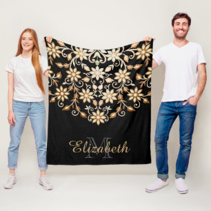 Cobertor De Velo Floral Elegante Preto e Dourado