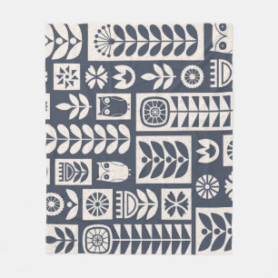 Cobertor De Velo Floral Escandinavo: Branco, Azul, Minimalista.