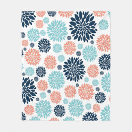 Cobertor De Velo Floral Floral Floral de Azul e Coral