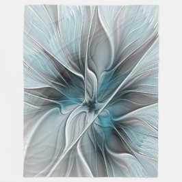 Cobertor De Velo Floral Fractal Moderno Abstrato Flor Azul Cinza