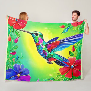 Cobertor De Velo Floral Hummingbird Art Design