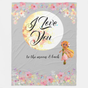 Cobertor De Velo Floral "I Love You to the moon & back" Watercolor