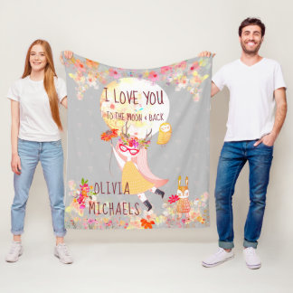 Cobertor De Velo Floral "I Love You to the moon & back" Watercolor