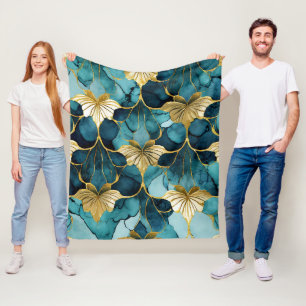 Cobertor De Velo Floral Japonês Verde Água Dourado 