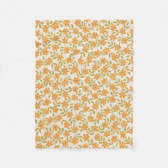 Cobertor De Velo Floral Laranja Retro 70 (Frente)