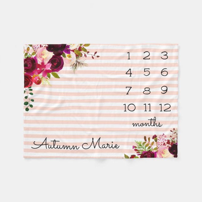 Cobertor De Velo Floral Milestone Baby Blanket (Frente (Horizontal))