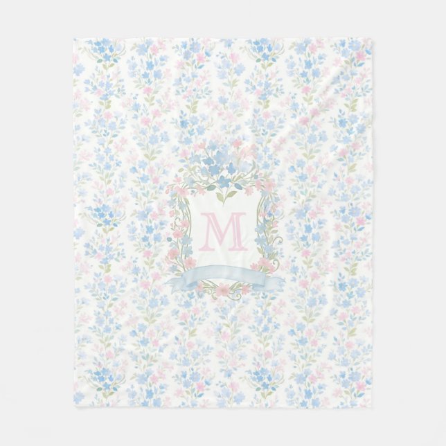 Cobertor De Velo Floral Monogram Personalized Fleece Blanket (Frente)