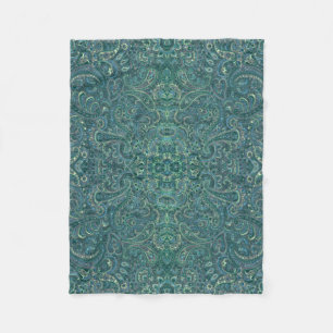 Cobertor De Velo Floral Paisley Da Vintagem De Toneladas Azul-Verde