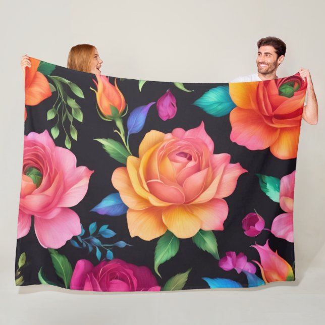Cobertor De Velo Floral Patern Rosa Fleece Blanket (In Situ)