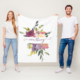 Cobertor De Velo Floral personalizado com aquarela roxa e vermelha