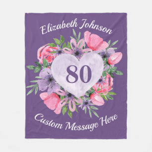 Cobertor De Velo Floral Purple 80 Birthday Blanket para Mulheres