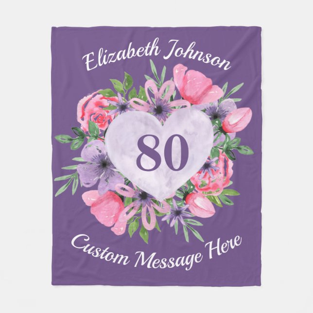 Cobertor De Velo Floral Purple 80 Birthday Blanket para Mulheres (Frente)