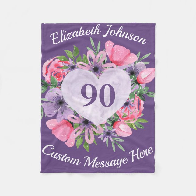 Cobertor De Velo Floral Purple 90 Birthday Blanket para Mulheres (Frente)