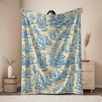Cobertor De Velo Floral retrô azul amarelo vintage toile de jouy