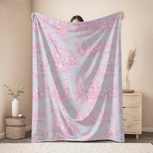 Cobertor De Velo Floral retrô azul rosa toile de jouy vintage